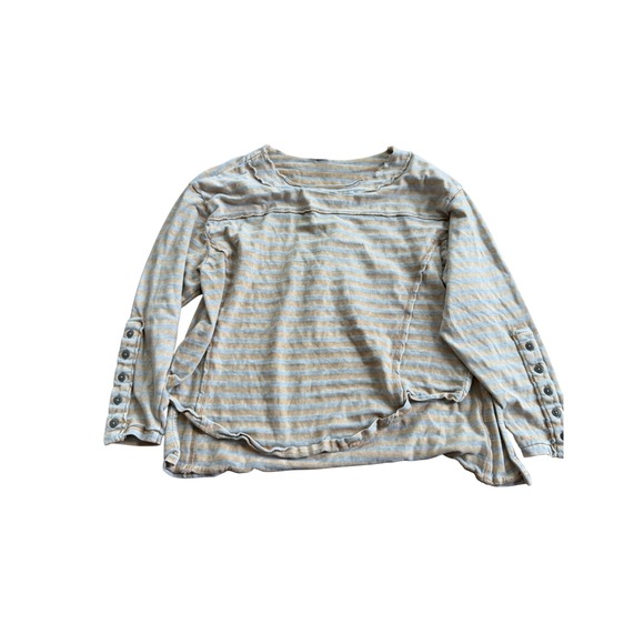 Free People Tops - Free People‎ New Romantics Striped Long Sleeve Top Beige Blue Small Raw Hem Boho